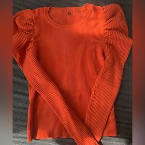 Orange Ribbed Women's long sleeve Top